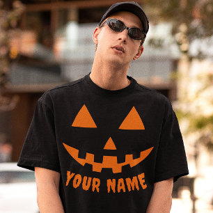 Personalisierter Oranger Kürbis Halloween Dein Nam T-Shirt