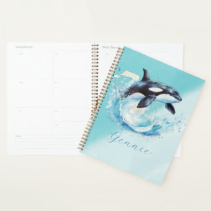 Personalisierter Orca-Splash Türkis Ozean-Wildlife Planer