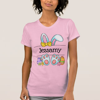 Personalisierter Osterhase Name Pastell-Schleife T-Shirt