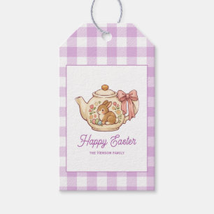Personalisierter Osterhase Teekanne Gingham Famili Geschenkanhänger