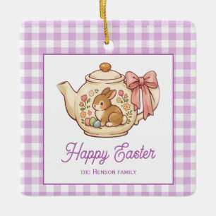 Personalisierter Osterhase Teekanne Gingham Famili Keramikornament