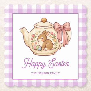 Personalisierter Osterhasen-Teekanne Gingham Famil Untersetzer