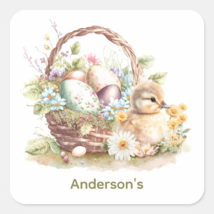 Personalisierter Osterkorb und  Enkeln Quadratischer Aufkleber