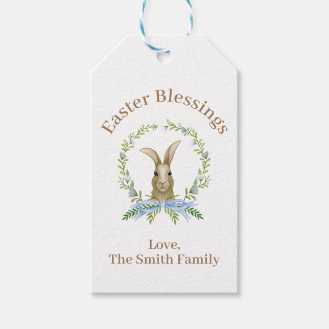 Personalisierter Ostersegler Wasserfarbenkaninchen Geschenkanhänger (Vorderseite)