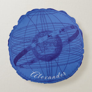 Personalisierter Ozean und Navy Blue Celestial Rundes Kissen