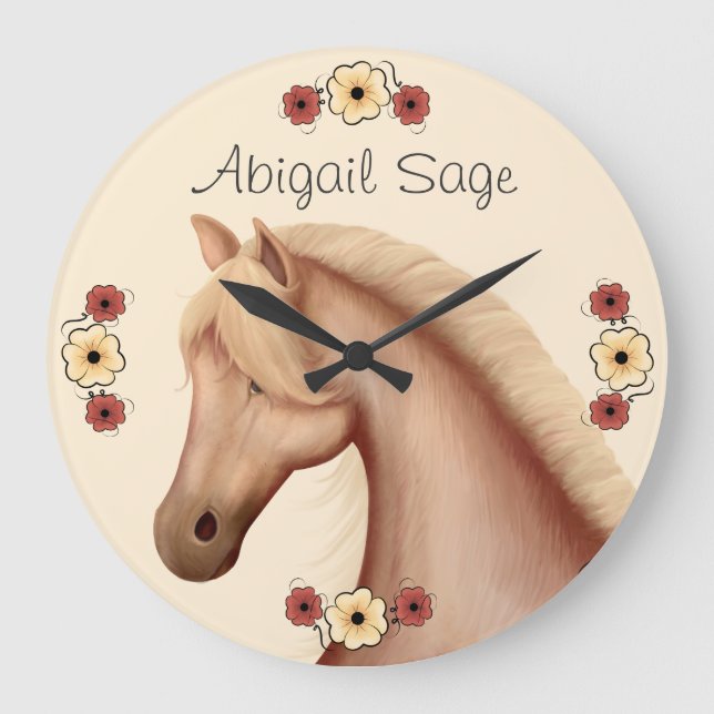 Personalisierter Palomino und Blume Uhr (Vorderseite)