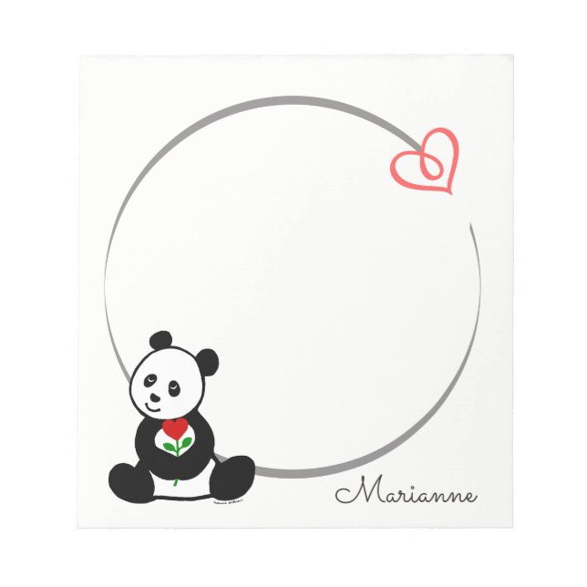 Personalisierter Panda Bär Tiny Heart Note Pad Notizblock (Vorderseite)