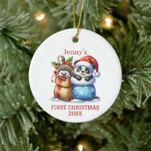 Personalisierter Panda-Bär und Igelbaby-Weihnachte