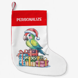 Personalisierter Papagei mit Weihnachtsmannmütze W Kleiner Weihnachtsstrumpf