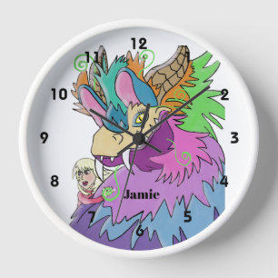 Personalisierter Party-Drache und kleines Mädchen Uhr