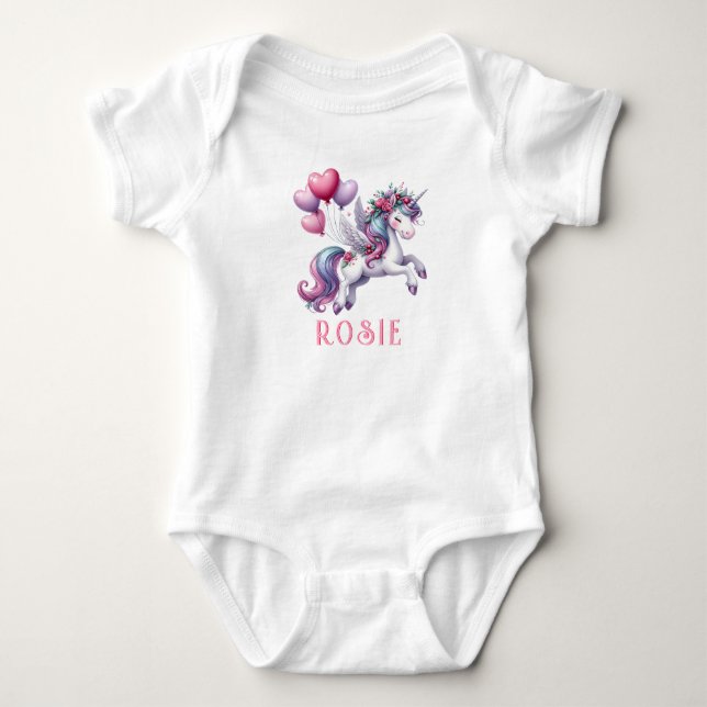 Personalisierter Pastel Rainbow Unicorn Baby Bodys Baby Strampler (Vorderseite)