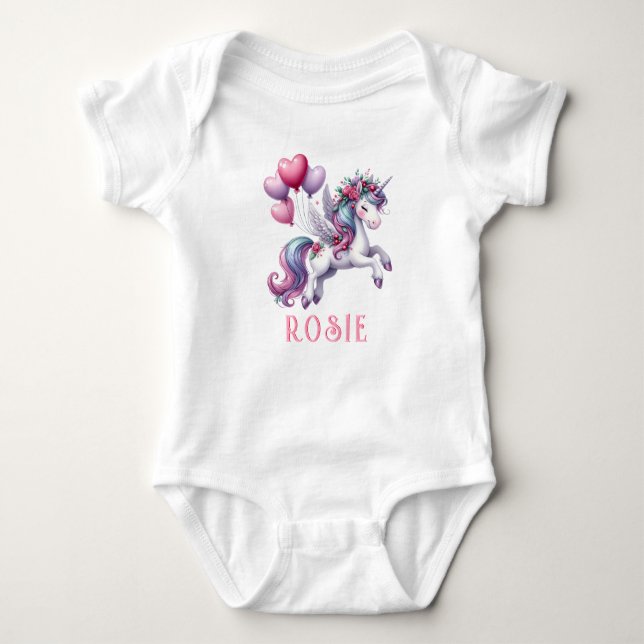 Personalisierter Pastel Rainbow Unicorn Baby Bodys Strampler (Vorderseite)