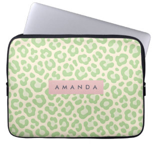 Personalisierter Pastell-Mintgrüner Leopardenprint Laptopschutzhülle