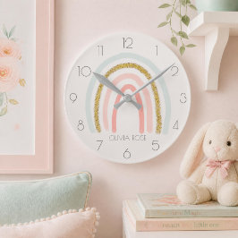 Personalisierter Pastell-Regenbogen mit Imitaten G Runde Wanduhr