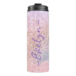 Personalisierter pastellrosa Glitzer Thermosbecher