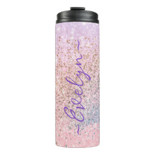 Personalisierter pastellrosa Glitzer Thermosbecher