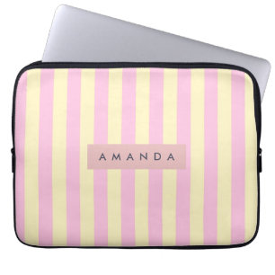 Personalisierter pastellrosa und gelber Streifen Laptopschutzhülle