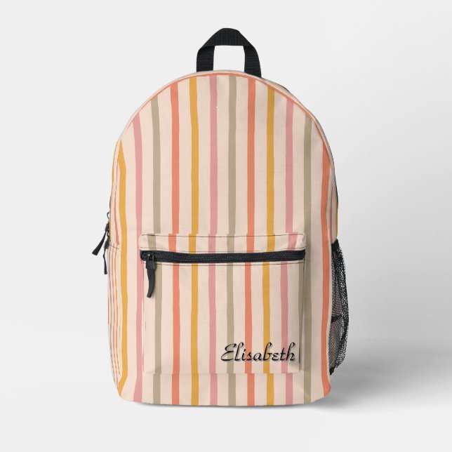 Personalisierter Pastellstreifen-Backpack mit Name Bedruckter Rucksack (Vorderseite)