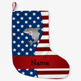 Personalisierter patriotischer Namenshaifisch Kleiner Weihnachtsstrumpf