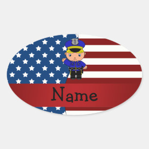 Personalisierter patriotischer Namenspolizist Ovaler Aufkleber