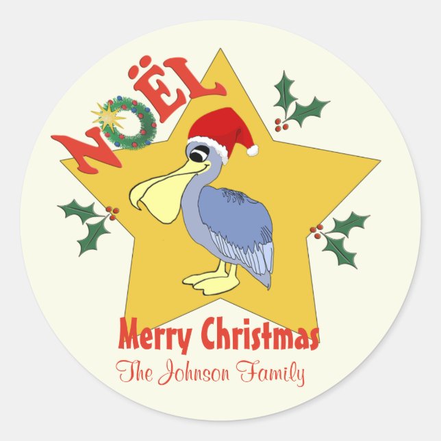 Personalisierter Pelican Santa Star Weihnachtsfest Runder Aufkleber (Vorderseite)