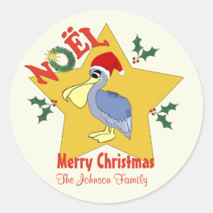 Personalisierter Pelican Santa Star Weihnachtsfest Runder Aufkleber