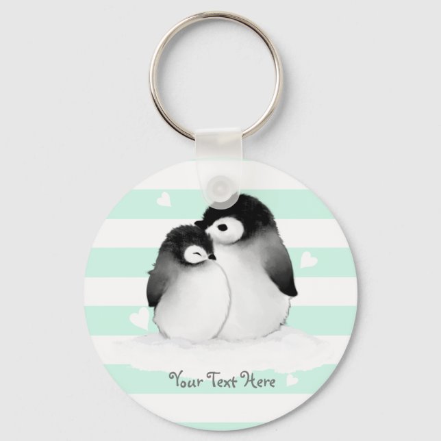 Personalisierter Penguin Heart Button Schlüsselanh Schlüsselanhänger (Vorderseite)
