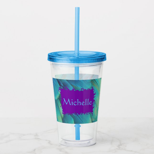 Personalisierter Pfauenfedercup mit Lid & Strahl Acryltrinkbecher (Vorderseite)