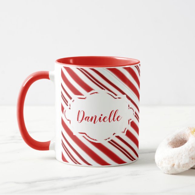 Personalisierter Pfefferminzkerzenstreifen Tasse (Mit Donut)