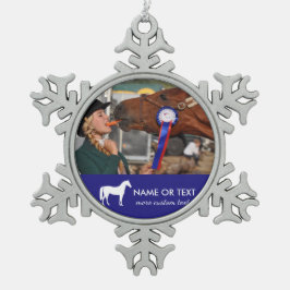 Personalisierter Pferderuecken-ReitFoto-Reiter Schneeflocken Zinn-Ornament
