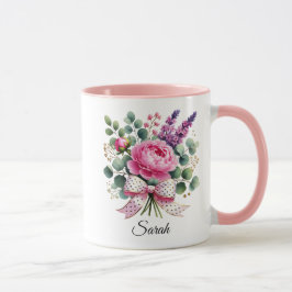 Personalisierter Pfingstrosen-Blumen-Namensbecher- Tasse