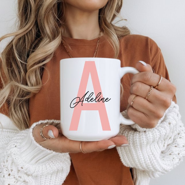 Personalisierter Pfirsich-Monogramm-Tassengeschirr Kaffeetasse (Personalized Peach Monogram Mug Gift for Her, Peach Initial Name Coffee Mug Birthday Gift for Mom)