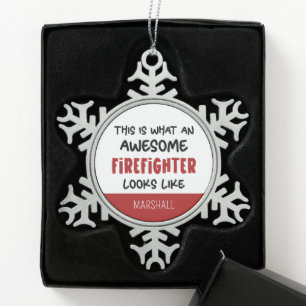Personalisierter Phantastischer Feuerwehrmann Feue Schneeflocken Zinn-Ornament