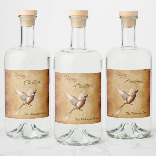 Personalisierter Pheasant Frohe Weihnachten Alkoholflaschenetikett (Flaschen)