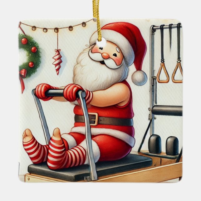 Personalisierter Pilates-Schüler des Weihnachtsman Keramikornament (Vorderseite)