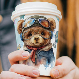 Personalisierter Pilot Teddy Bär Geburtstag Pappbecher