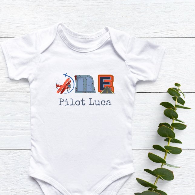 Personalisierter Pilot zum Geburtstag Baby Strampler (Personalized Pilot "Aeroplan" First Birthday Baby Bodysuit)