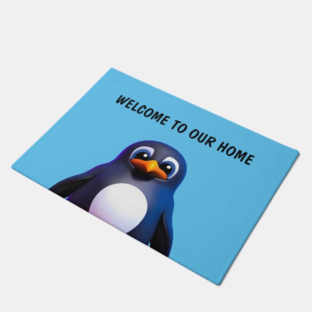 Personalisierter Pinguin Fußmatte (Schrägansicht)