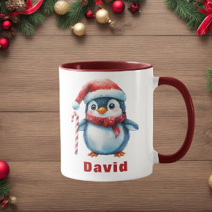 Personalisierter Pinguin mit Candy Cane Individuel Tasse