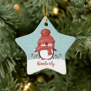 Personalisierter Pinguin-Weihnachten Keramik Ornament