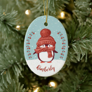 Personalisierter Pinguin-Weihnachten Keramik Ornament
