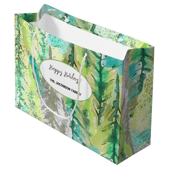 Personalisierter Pinienwald Große Geschenktüte (Vorderseite Schrägansicht)