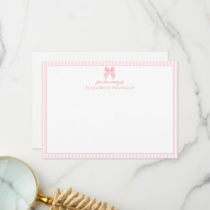 Personalisierter Pink Bow Stripe Baby Girl Station Dankeskarte