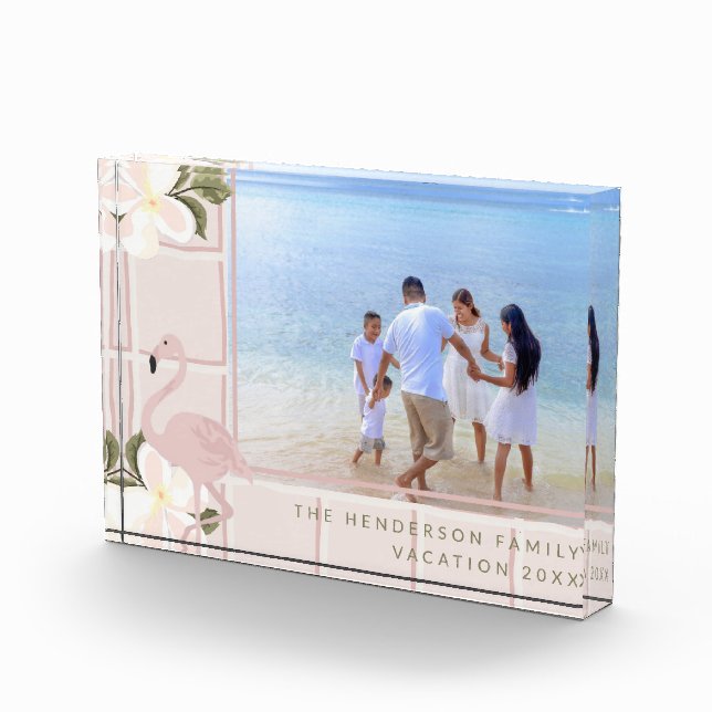 Personalisierter Pink Flamingo Familienurlaub Fotoblock (Rechts)