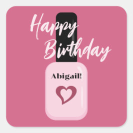 Personalisierter Pink Nail Polnischer Geburtstag Quadratischer Aufkleber