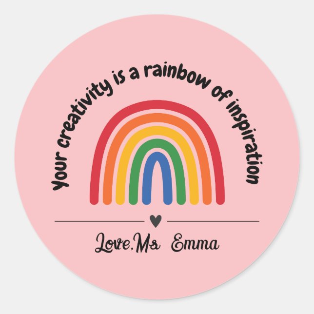 Personalisierter Pink-Regenbogenherzbelohnung Runder Aufkleber (Vorderseite)