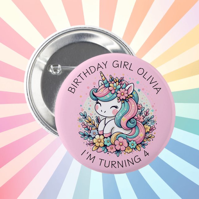 Personalisierter Pink Unicorn Girl's Birthday Button (Von Creator hochgeladen)