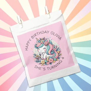 Personalisierter Pink Unicorn Girl's Birthday Geschenktütchen