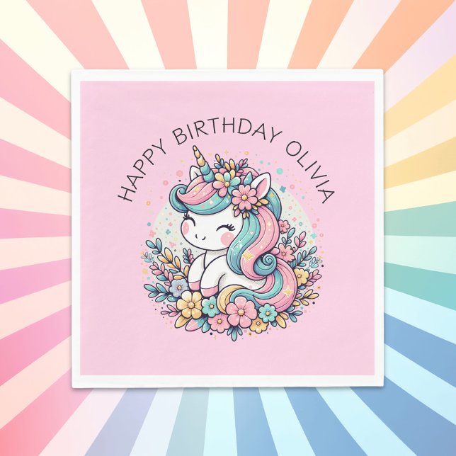 Personalisierter Pink Unicorn Girl's Birthday Serviette (Von Creator hochgeladen)