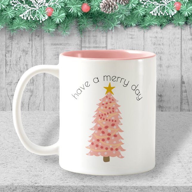 Personalisierter Pink Weihnachtsbaum haben einen s Zweifarbige Tasse (Von Creator hochgeladen)